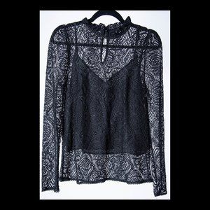 LINI Womens Kaylee Black Lace Ruffle Top Blouse Size M NWT